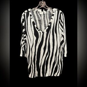 Rachel Zoe Black Gray Striped Linen Top Sz 1X